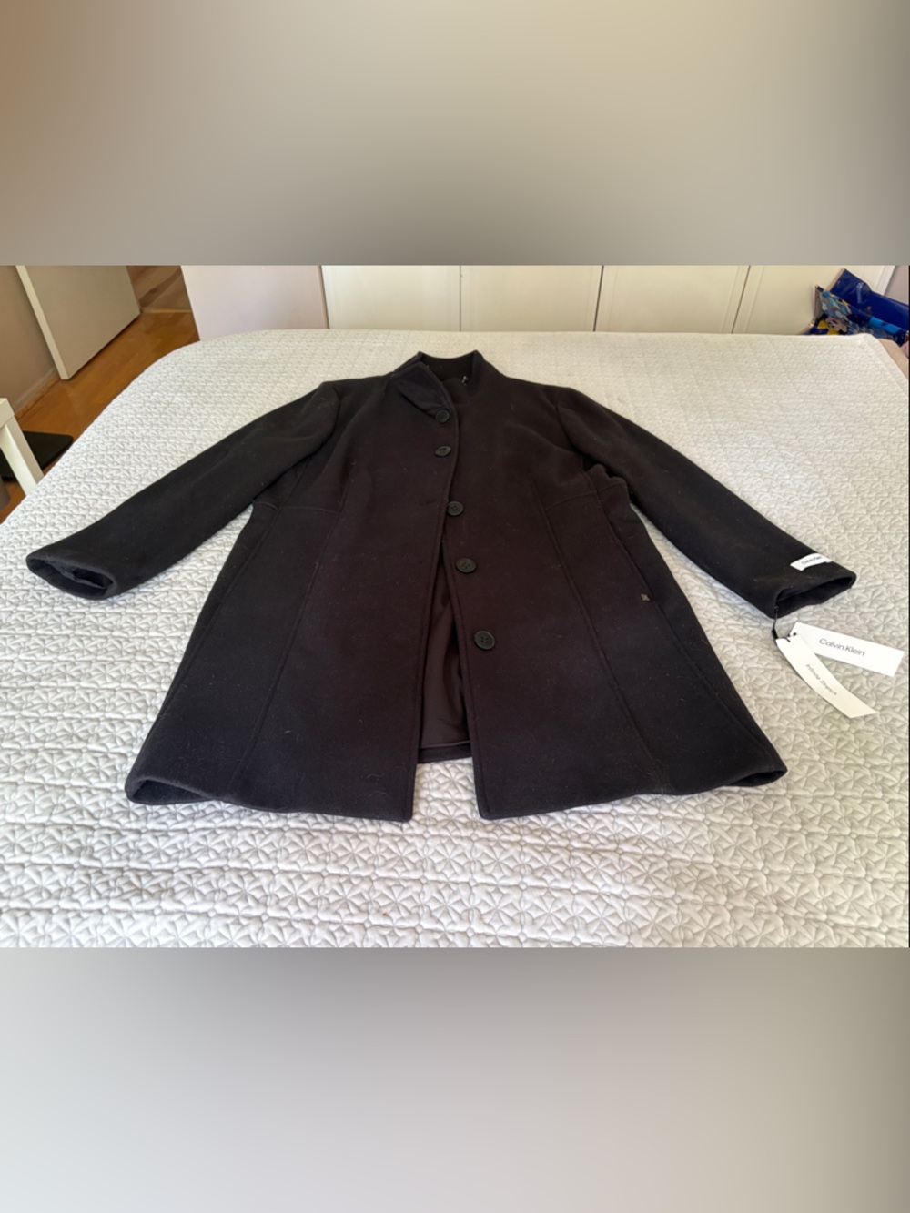 Calvin Klein Black Wool Blend Single-Breasted Pea Coat